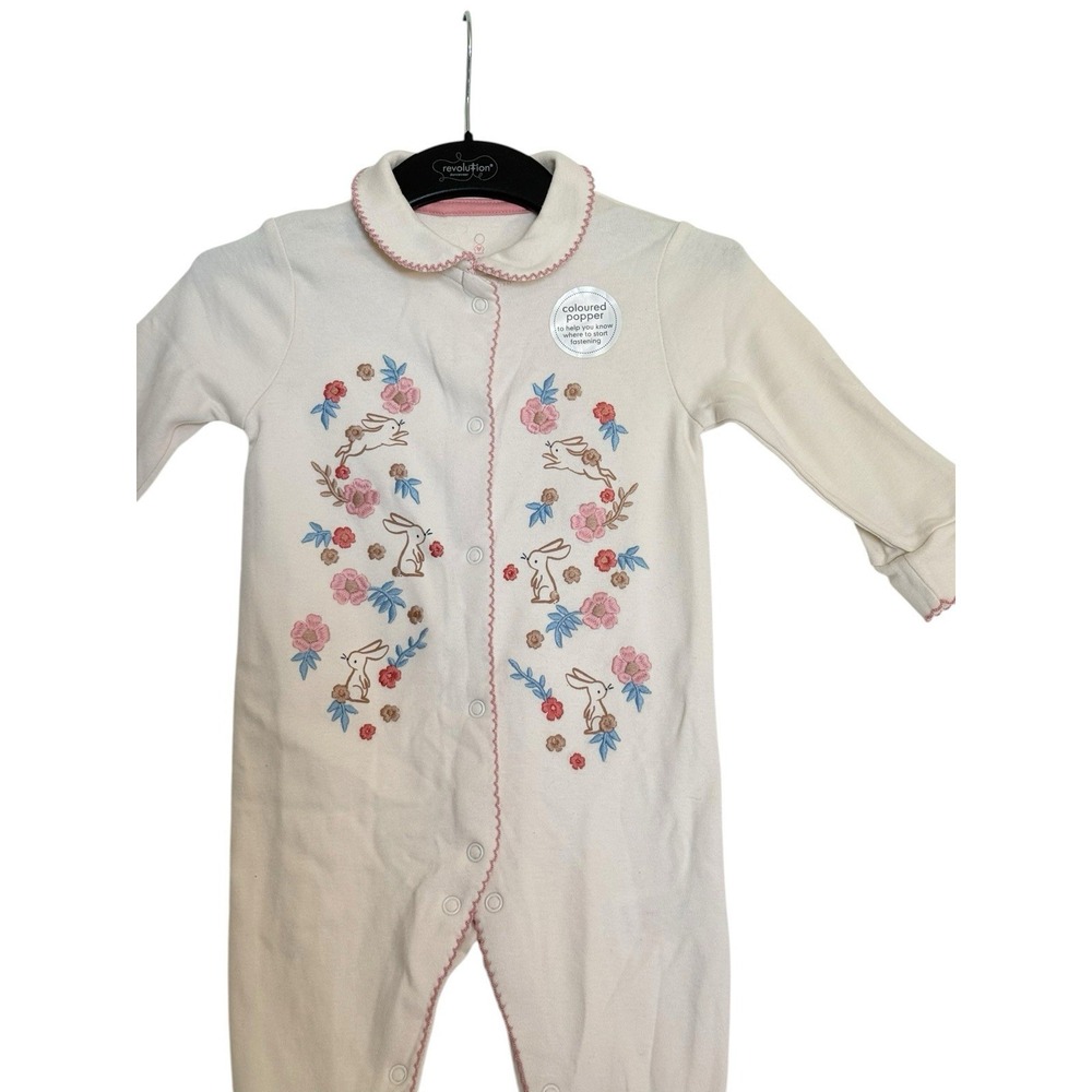 NWOT‎ Infant Girl 6-9 Mo Mothercare Footed Sleeper Embroidered Flowers Bunnies